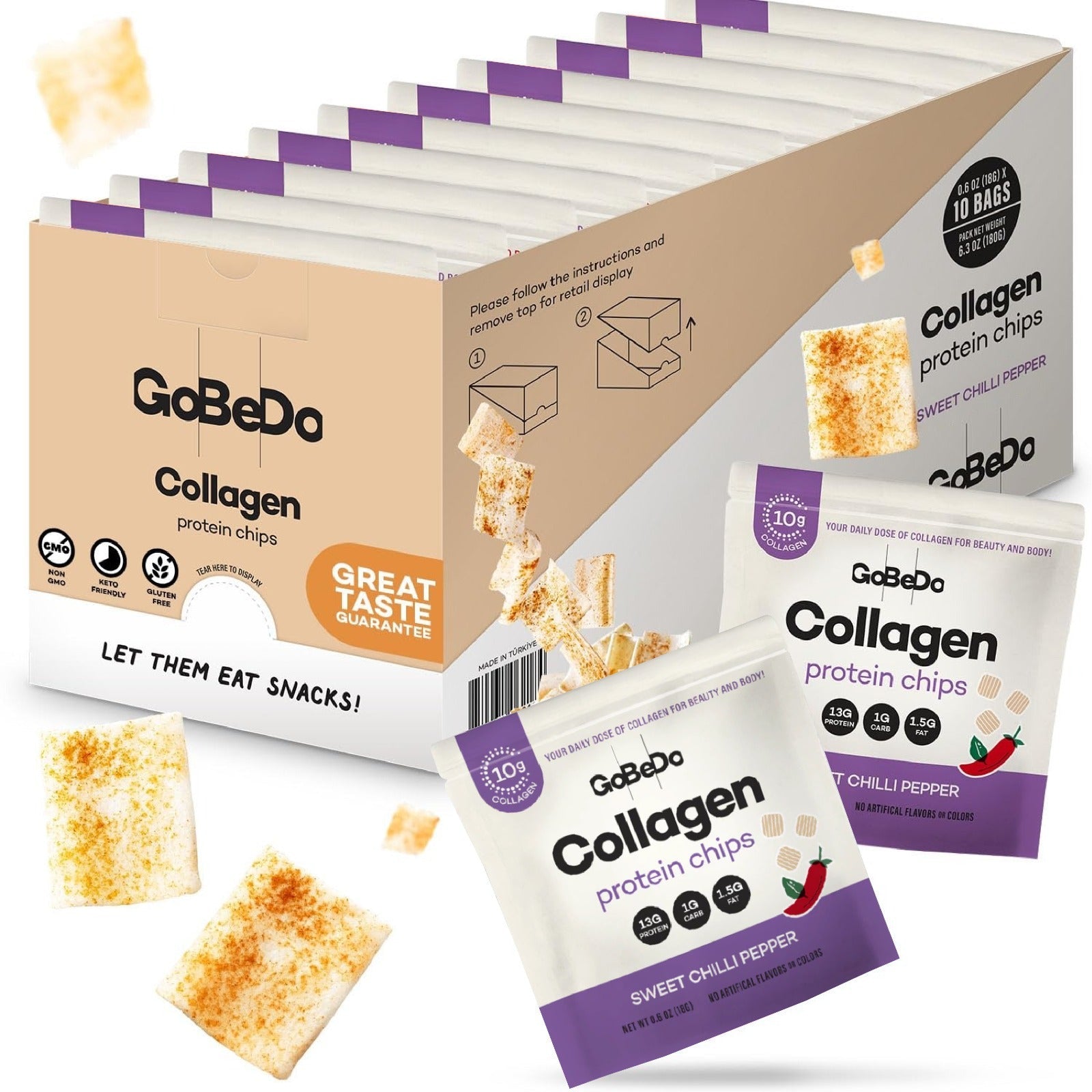 GoBeDo Collagen Protein Chips - Sweet Chilli Pepper (1 box - 18g pack x 10) - Lovini 心然營養