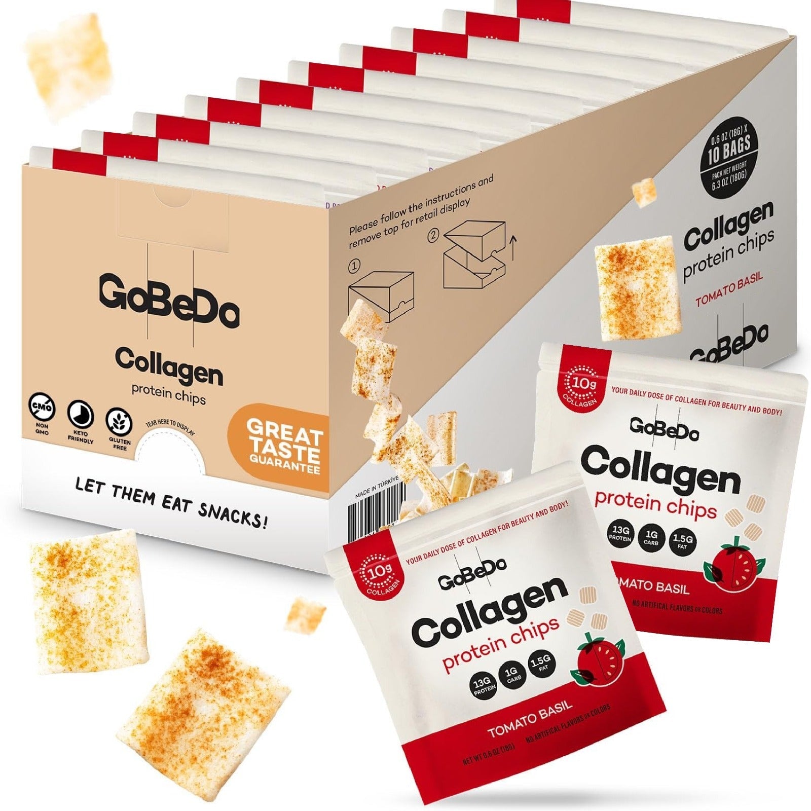 GoBeDo Collagen Protein Chips - Tomato Basil (1 box - 18g pack x 10) - Lovini 心然營養